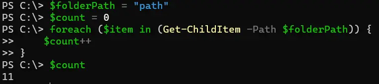 count items in a folder with powershell - output 6