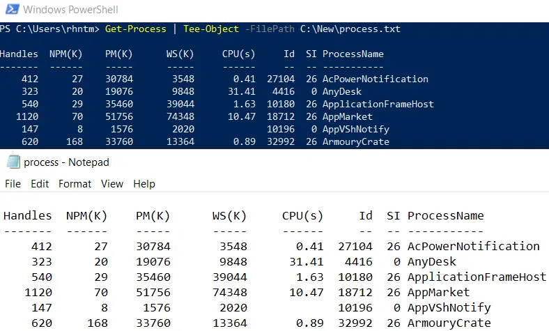 powershell output sent to a file