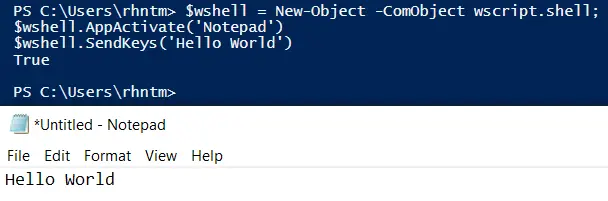 send keystrokes using PowerShell