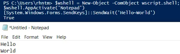 send keystrokes using PowerShell