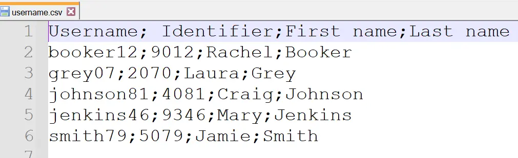 username CSV file