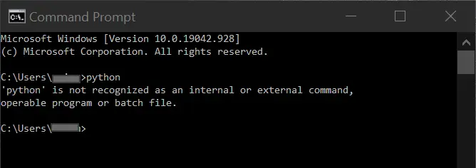 python not recognized in windows 10