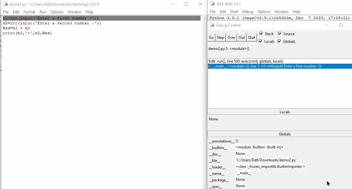 Python Step Through Code Using Python IDLE - Example 2