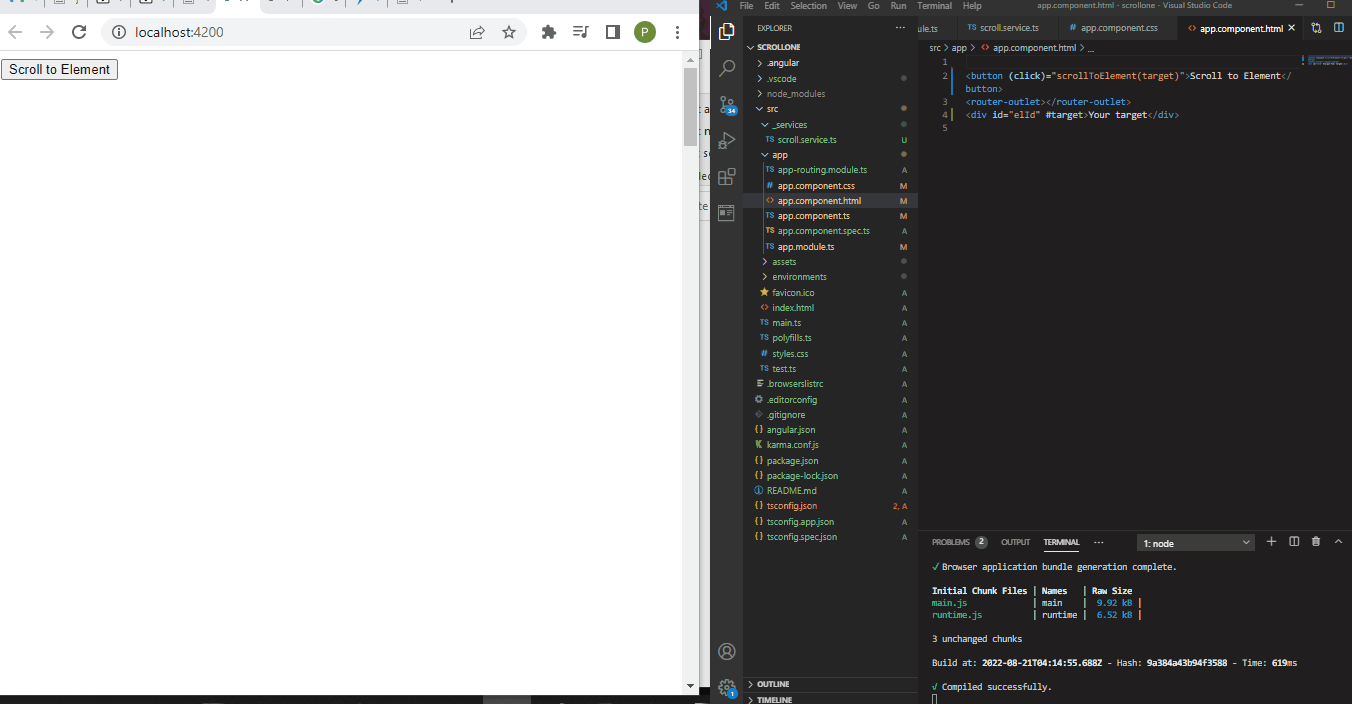 AngularJs で ElementById を使用する ScrollTo 関数