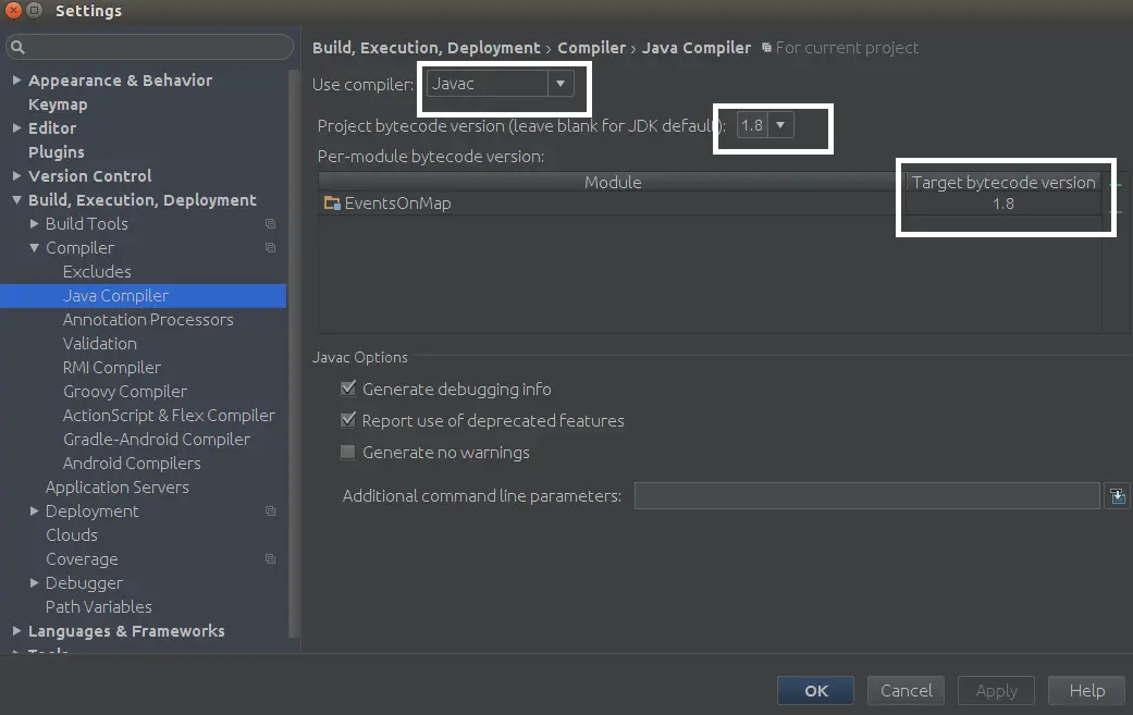 Java Compiler Settings