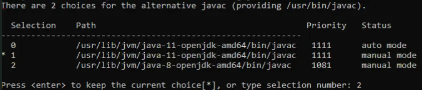 sudo update-alternatives –config javac