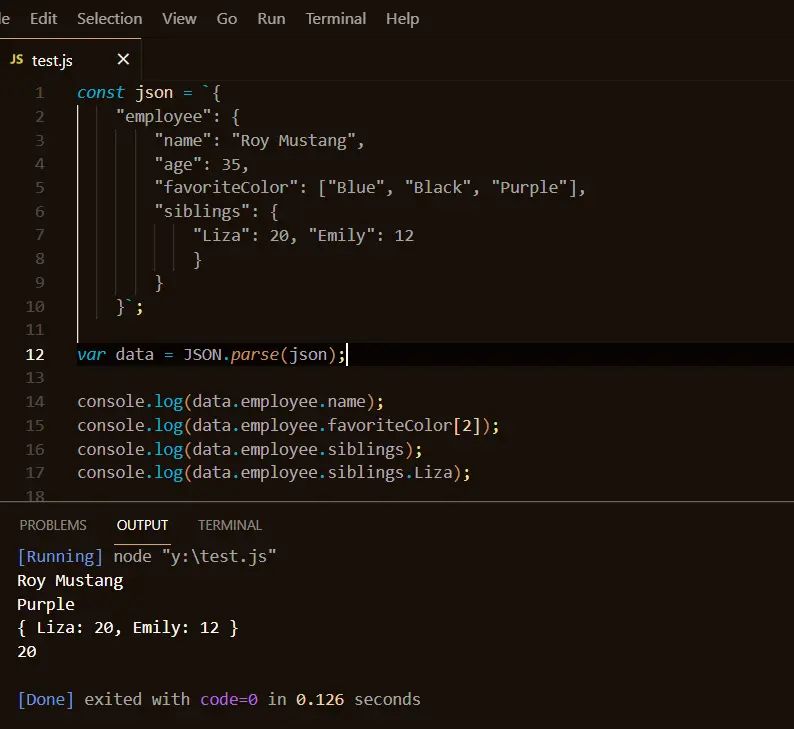 Analizando individuo con la operación de punto en javascript