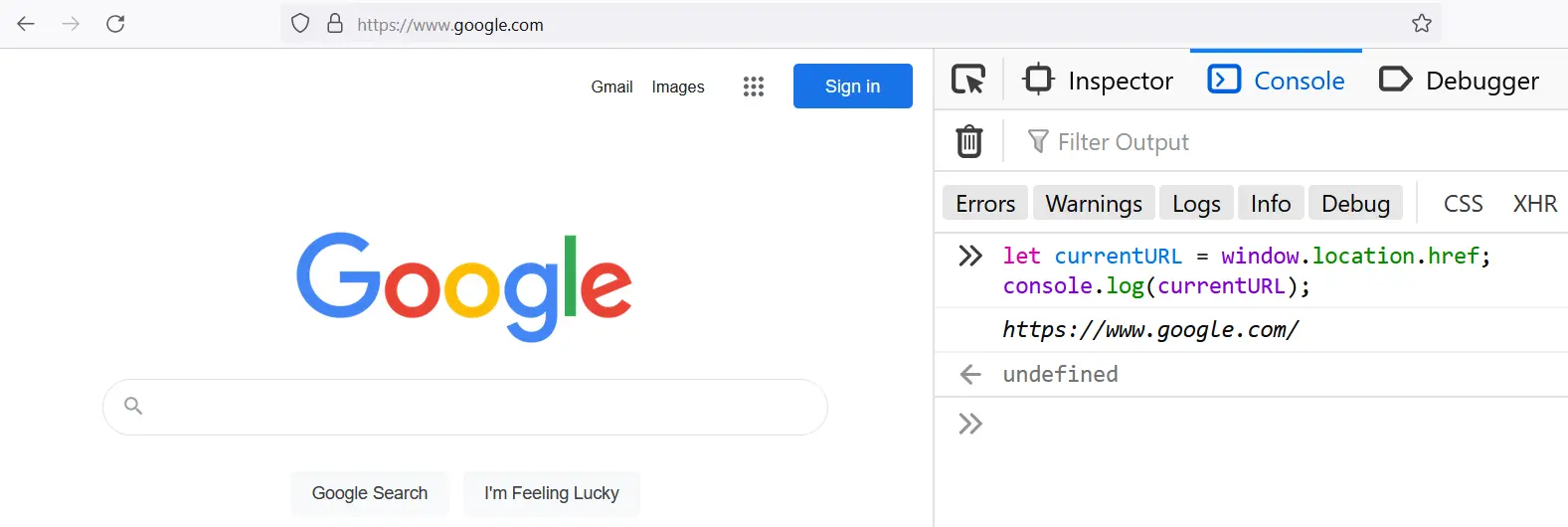 Google’s homepage in Firefox 97
