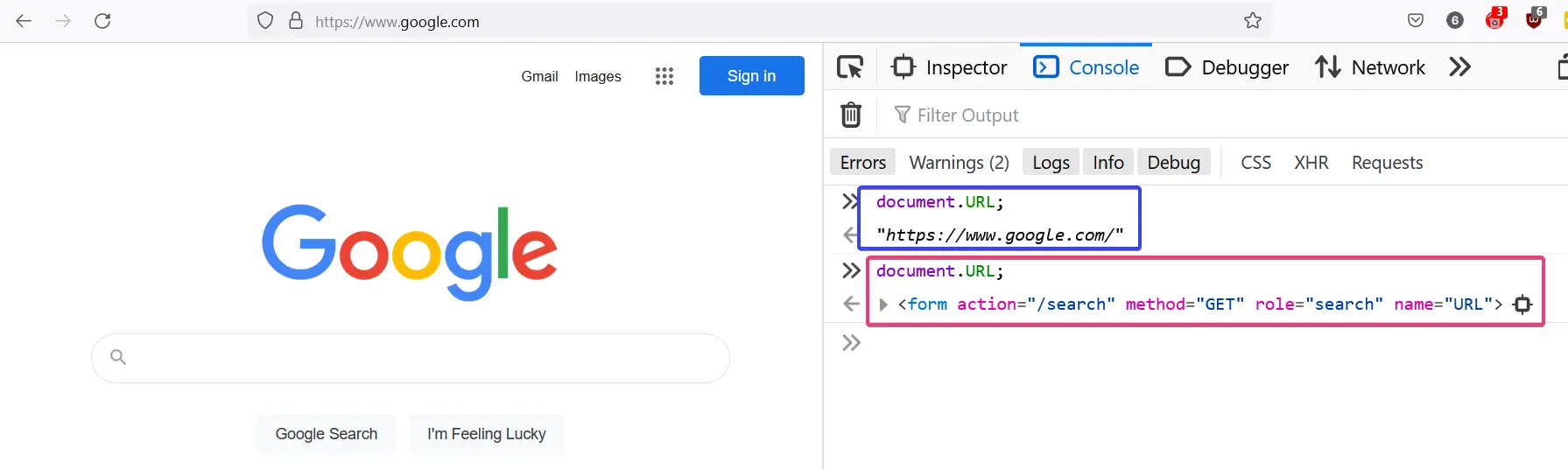 Google’s homepage in Firefox 97