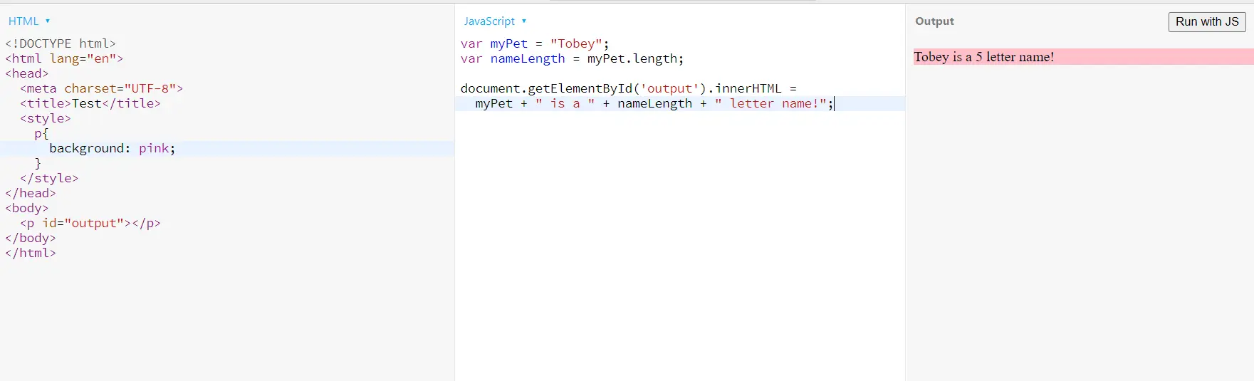 variable js définie par l’utilisateur en html