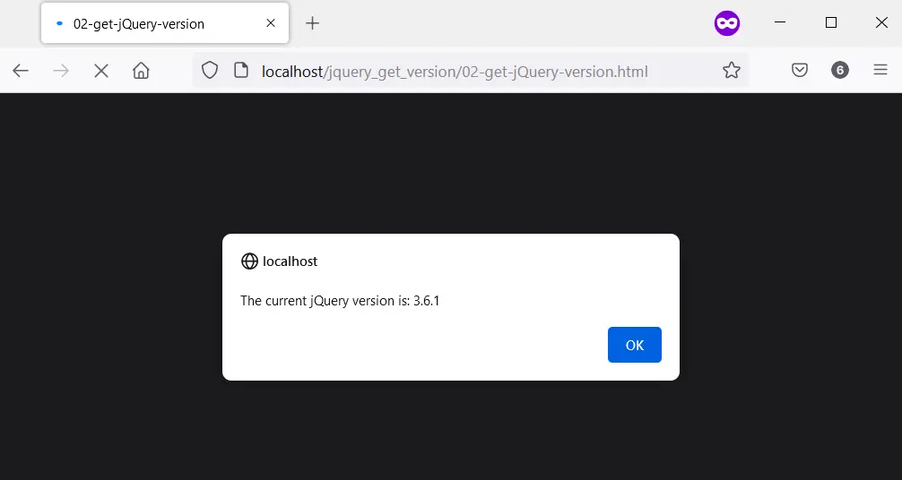 Objeto de ventana: versión de jQuery en Firefox 104.0.2