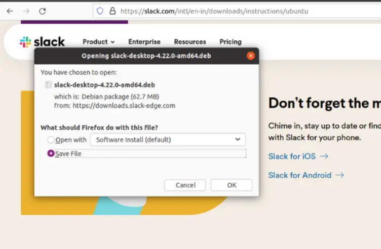 Linux システムで slack .deb ファイルをダウンロードする