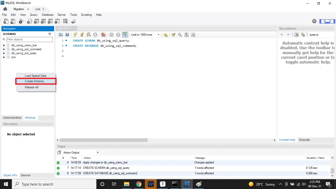 create new database in mysql workbench - create database using navigator