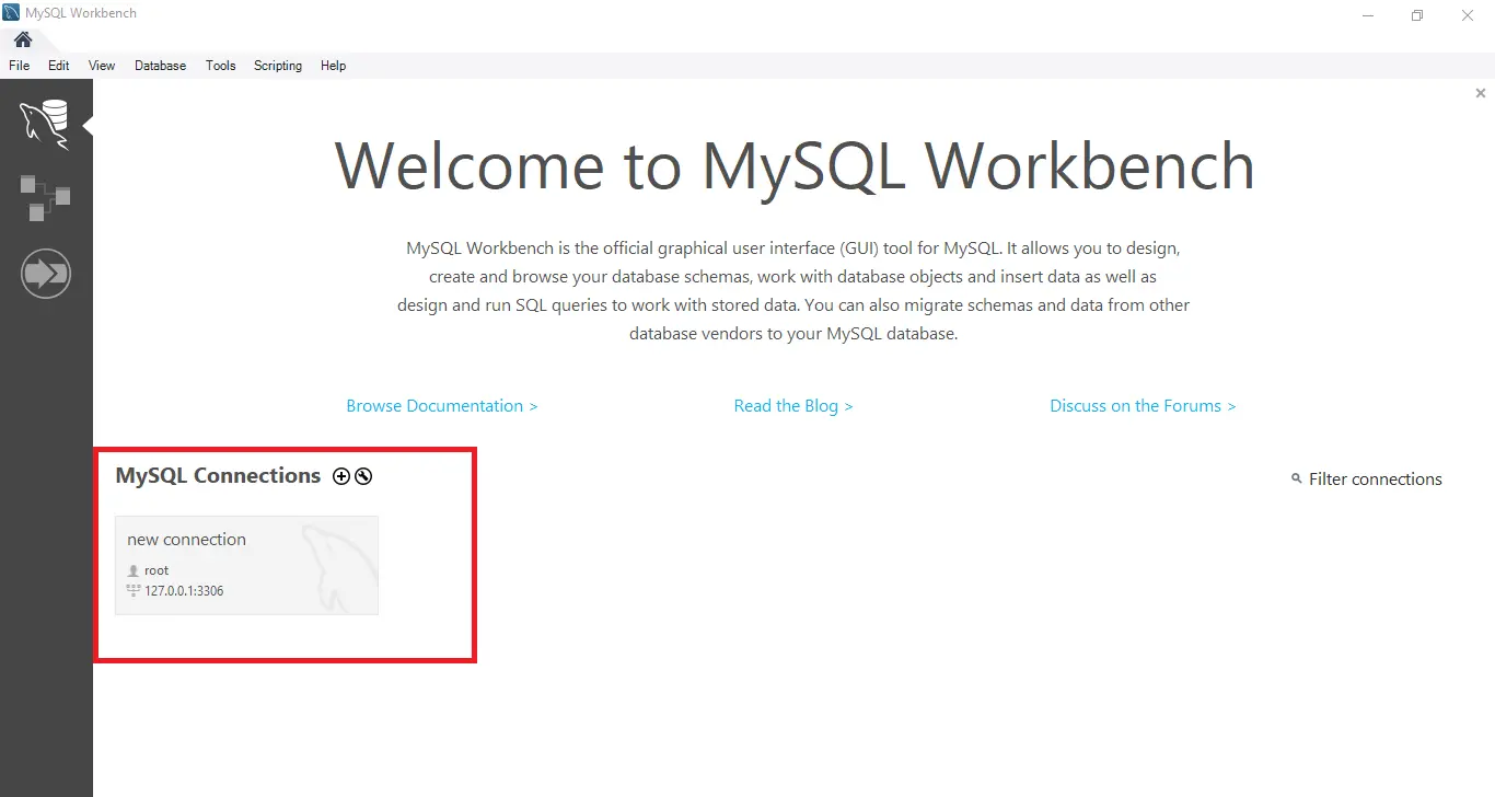 create new database in mysql workbench - launch mysql workbench