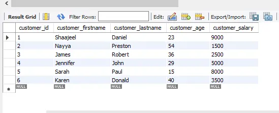 intersect operator in mysql - customer data