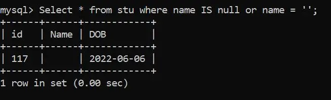 列の値が null かどうかを MySQL で確認