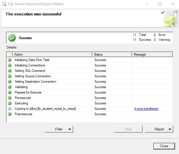 copier des données d’une base de données à une autre - transfert réussi dans le serveur mssql