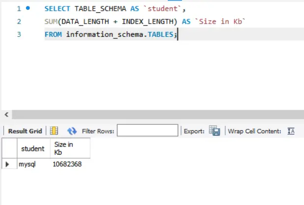 mysql データベースのサイズを取得します