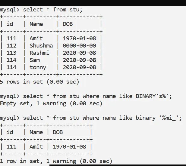 mysql à utiliser comme avec la fonction sensible à la casse