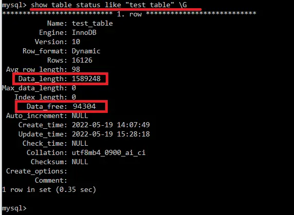 mysql のテーブルとデータベースを最適化する-テーブルステータス