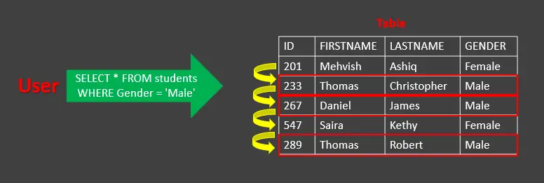 Indizes für eine Tabelle oder eine Datenbank in MySQL anzeigen - Durchsuchen einer nicht indizierten Tabelle