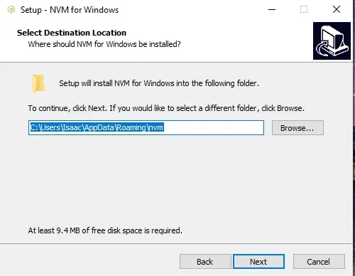 emplacement d’installation de nvm windows