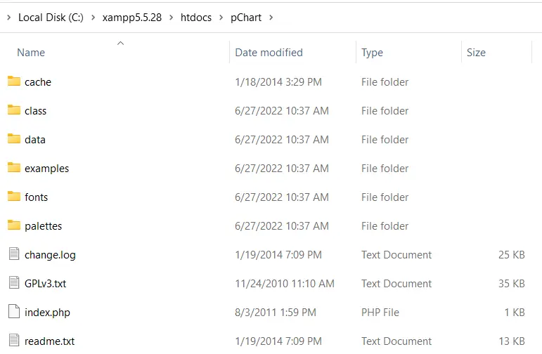 pChart-Ordnerstruktur in XAMPP 5.5.28