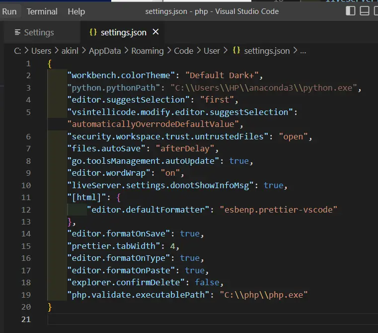 Ajouter le chemin de l’interpréteur PHP à VS Code
