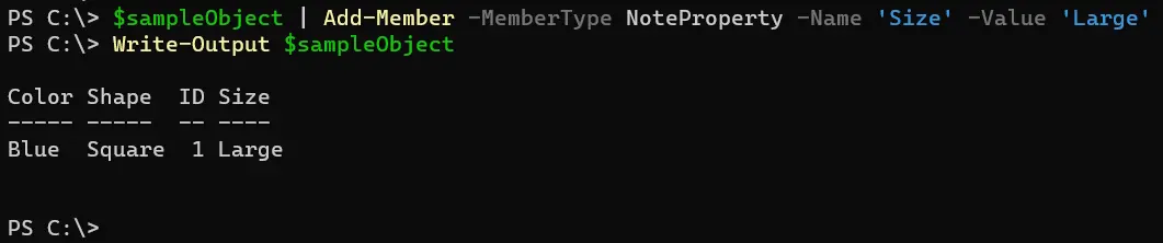 aggiungere proprietà agli oggetti utilizzando powershell - output 1