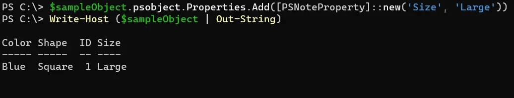 aggiungere proprietà agli oggetti utilizzando powershell - output 2