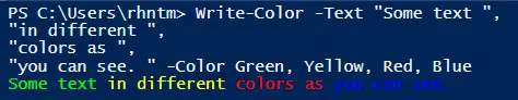 Drucken Sie Zeichenfolgen mit mehreren Farben in derselben Zeile in PowerShell