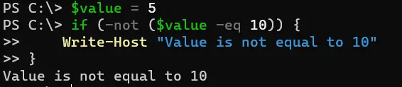 negar una condición en powershell - salida 3