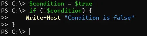 negar una condición en powershell - salida 4