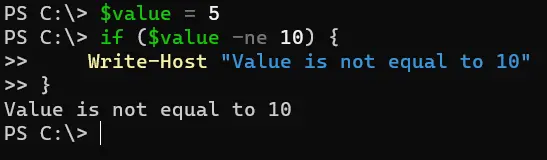 negar una condición en powershell - salida 6