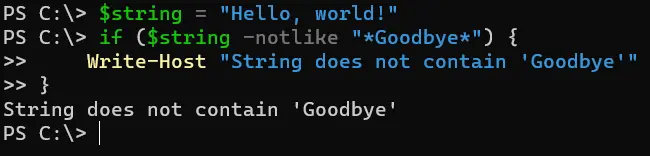negar una condición en powershell - salida 7