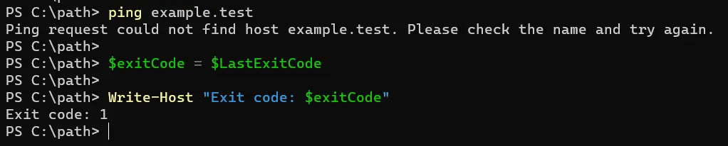 powershell lastexitcode - 输出 2