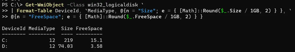 powershell mehrzeilige Befehle - Ausgabe 1