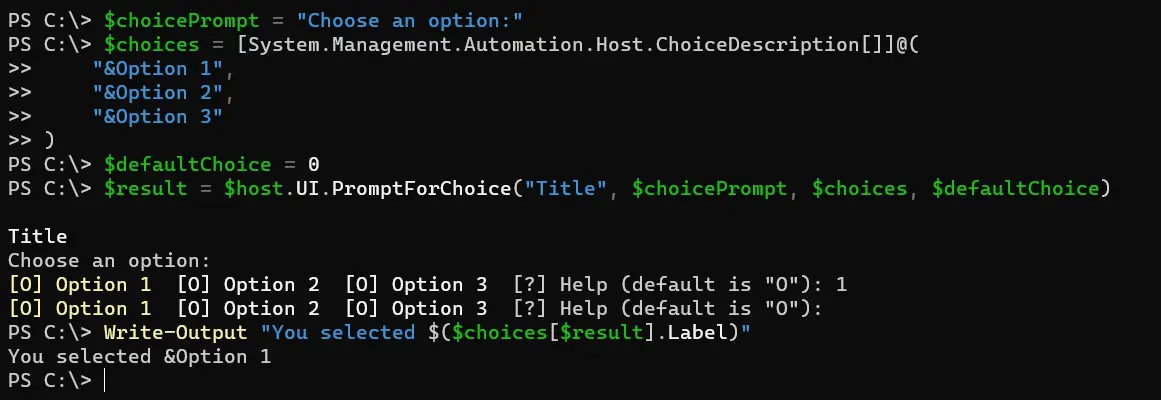 在 PowerShell 中提示用户输入 - 输出 5