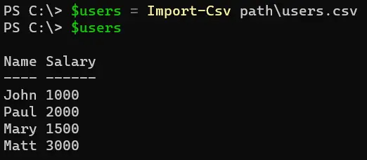 PowerShell で CSV ファイルを配列に読み込む - 出力 1