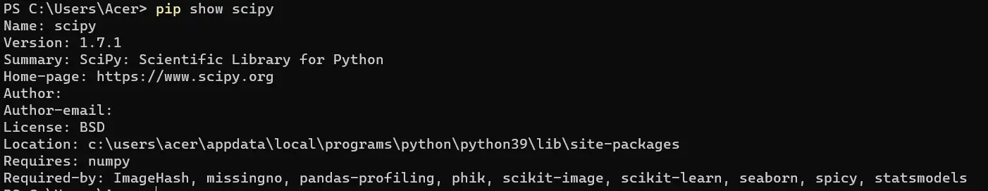 Windows Terminal - Pip-Show scipy