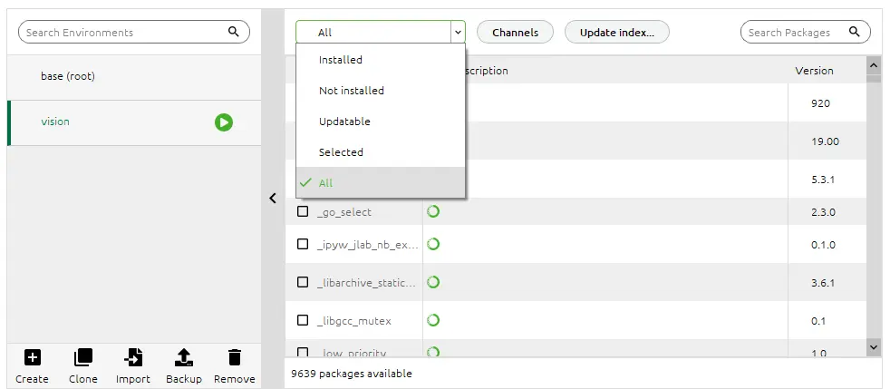 conda install cv2 using anaconda navigator step3