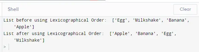 orden lexicográfico en python usando sort()