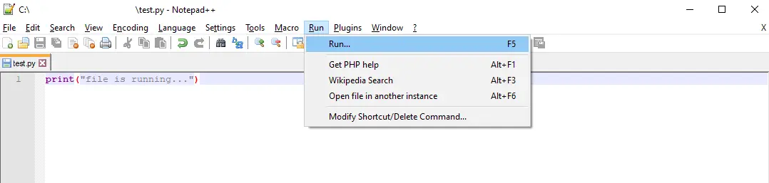 Select Run from the drop down