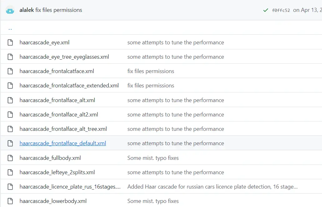 OpenCV GitHub 訓練的分類器 XML 檔案