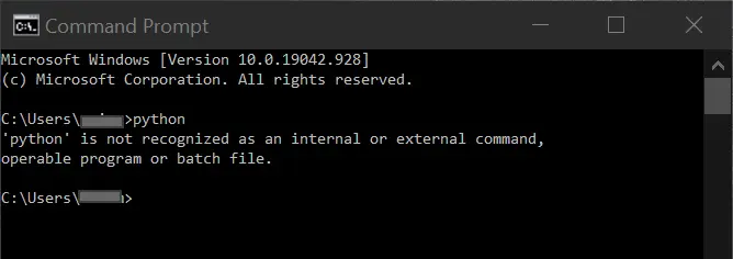Windows 10에서 Python이 인식되지 않음