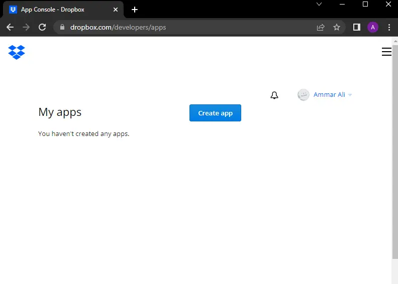dropbox create app