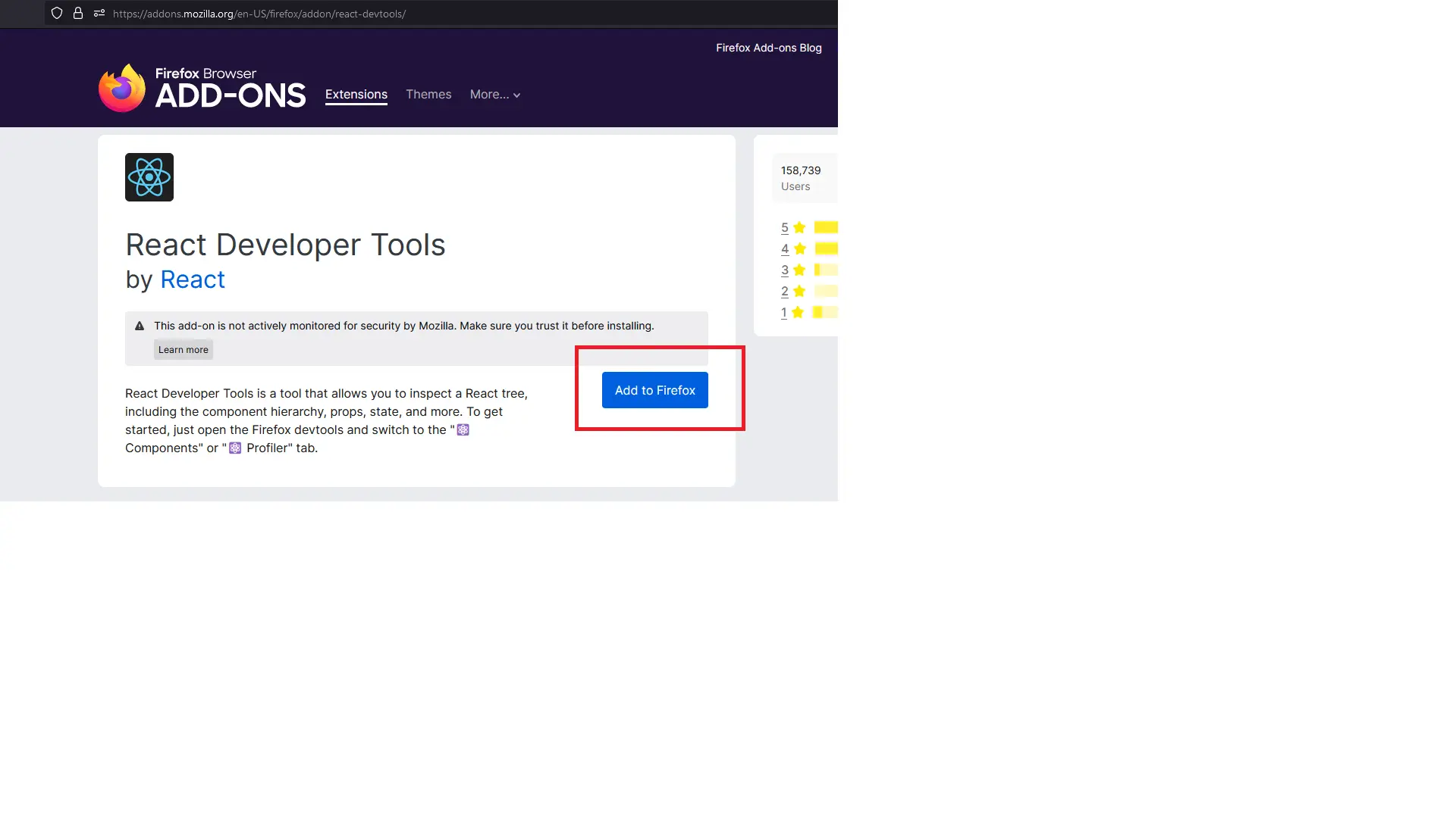 react developer tools add firefox extension - one