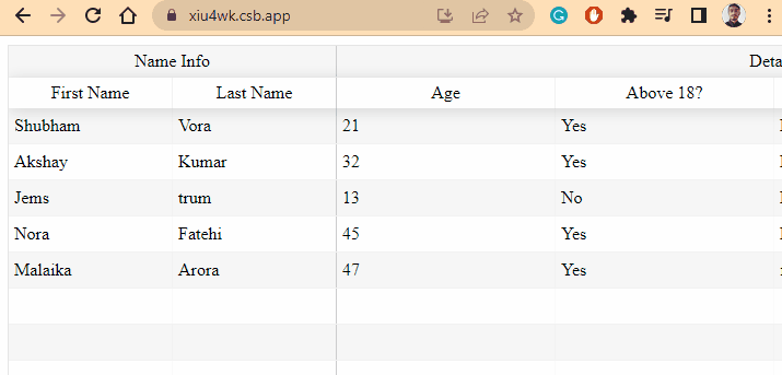 react table fixed column