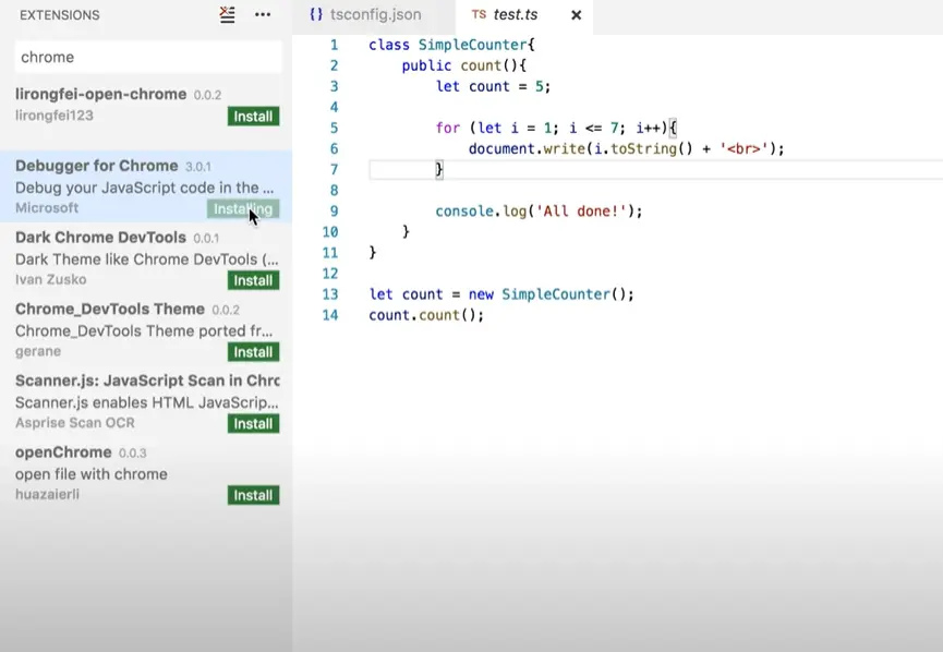 vs code に chrome 用のデバッガーをインストール