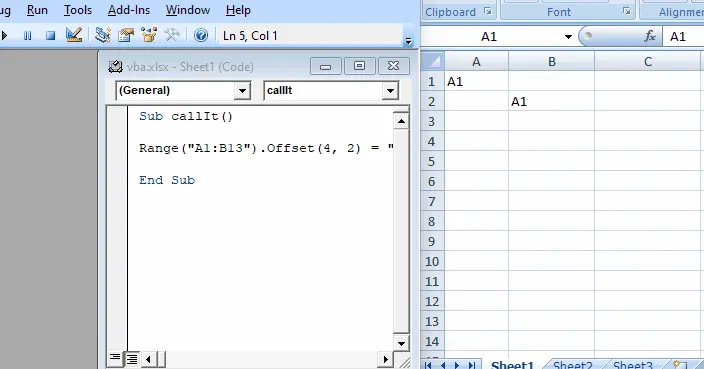 VBA のセルでオフセット メソッドを使用して範囲に値を追加
